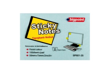 Bigpoint Yapışkanlı Not Kağıdı 75x50 Pastel Mavi BP801-35