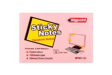 Bigpoint Yapışkanlı Not Kağıdı 75x50 Pembe BP801-22