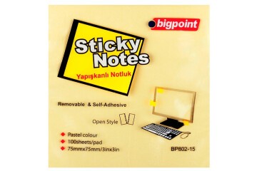 Bigpoint Yapışkanlı Not Kağıdı 75x75 Sarı BP802-15