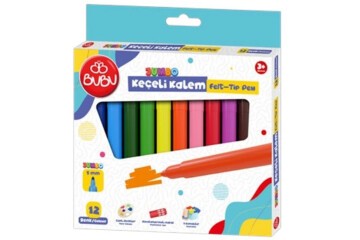 Bu-Bu Keçeli Kalem Jumbo 5 MM Karton Kutu 12 Renk Bubu-Kec003
