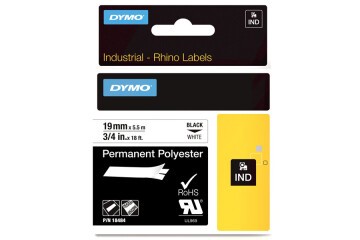 Dymo Rhino Pro Etiketi Plastik Sabit 19 MMx5,5 MT Beyaz Üzerine Siyah 18484