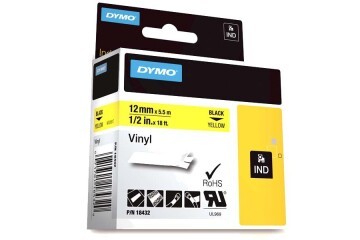 Dymo Rhino Pro Etiketi Renkli Vinil 12 MMx5.5 MT Sarı Üzerine Siyah 18432