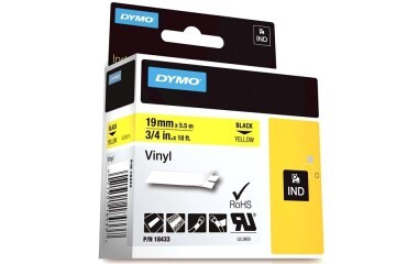 Dymo Rhino Pro Etiketi Renkli Vinil 19 MMx5,5 MT Sarı Üzerine Siyah 18433