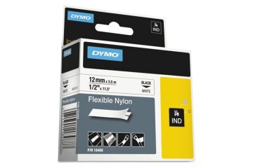 Dymo Rhinopro Esnek Naylon Şerit 12mmx3,5m Beyaz/Siyah 18488