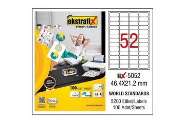 Ekstrafix Laser Etiket 100 YP 46.4x21.2 Laser-Copy-Inkjet FİX-5052