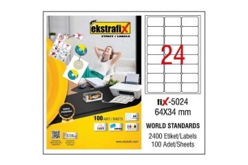 Ekstrafix Laser Etiket 100 YP 64x34 Laser-Copy-Inkjet FİX-5024