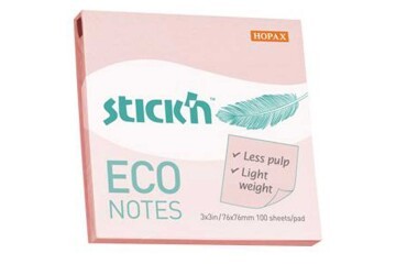 Hopax Stıckn Yapışkanlı Not Kağıdı 100 YP 76x76 Eco Pastel Pembe HE21746