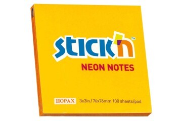 Hopax Stıckn Yapışkanlı Not Kağıdı 100 YP 76x76 Fosforlu Turuncu HE21164
