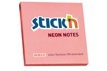 Hopax Stıckn Yapışkanlı Not Kağıdı 100 YP 76x76 Neon Pembe HE21166