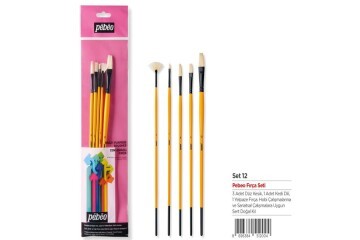 Pebeo Fırça Seti Beyaz Brıstel Kıl Uzun Sap No:2-6-8-12+Yelpaze Fırça No:2 5 Lİ SET-12