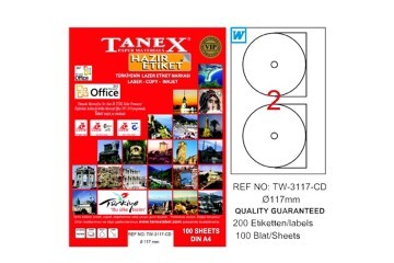 Tanex Cd Etiketi Laser-Copy-Inkjet 100 YP 117 MM TW-3117