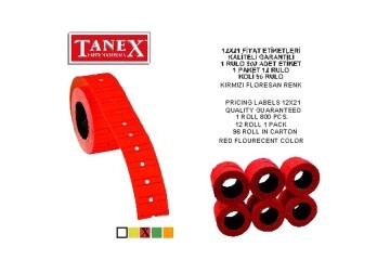 Tanex Fiyat Etiketi Çizgili 12x21 Fosforlu Kırmızı