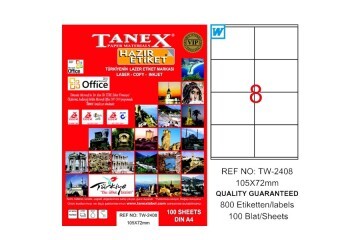 Tanex Laser Etiket 100 YP 105x72 Laser-Copy-Inkjet TW-2408
