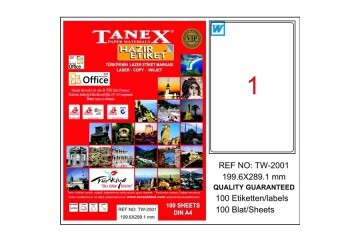 Tanex Laser Etiket 100 YP 199.6x289.1 Laser-Copy-Inkjet TW-2001