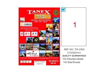 Tanex Laser Etiket 100 YP 210x297 Laser-Copy-Inkjet TW-2000