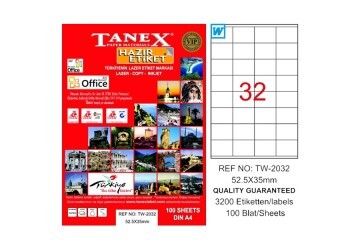 Tanex Laser Etiket 100 YP 52.5x35 Laser-Copy-Inkjet TW-2032