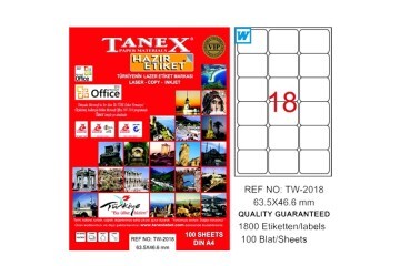 Tanex Laser Etiket 100 YP 63.5x46.6 Laser-Copy-Inkjet TW-2018