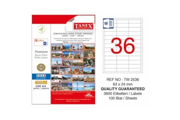 Tanex Laser Etiket 100 YP 63x24 Laser-Copy-Inkjet TW-2536