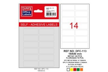 Tanex Ofis Etiketi Poşetli 19x40 MM Beyaz OFC-113