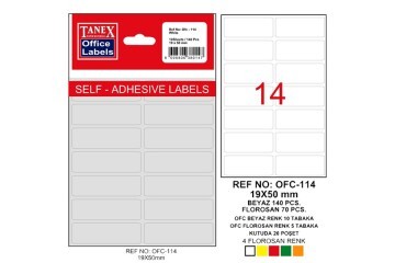 Tanex Ofis Etiketi Poşetli 19x50 MM Beyaz OFC-114