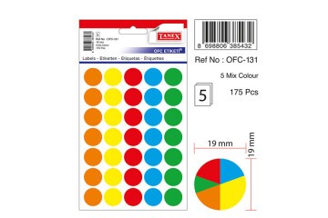 Tanex Ofis Etiketi Poşetli Yuvarlak 19 MM Mix Color OFC-131