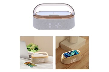 5’i 1 Arada Bluetooth Hoparlör, Kablosuz Şarj, Saat, Telefon Standı, Masa Lambası