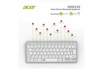Acer OKR220 Beyaz MultiDevice Dual Mode 2.4GHZ Bluetooth Klavye (Smart Tv)(Android)