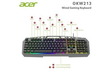 Acer OKW213 Gri RGB Rainbow Backlit Gaming Keyboard Rainbow (Kablo Uzunluğu 1,5mt)