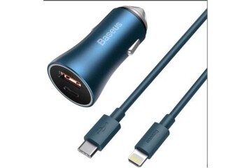 Baseus TZCCJD-03 Golden Contactor Pro Lightning Kablolu Araç Şarj Seti Mavi