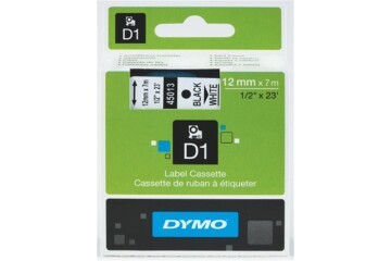 DYMO S0720530 D1 Yedek Şerit, 12 mm x 7 mt, Beyaz- Siyah (45013)