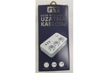 Fly 3406-01 3lü Anahtarlı 2.1A 3Usb Şarj Çıkışı 2mt Anahtarlı  Akım Korumalı Priz Çocuk Koruması