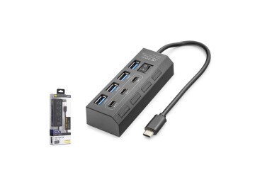 Hadron HDX7057 İetop Type-C Hub 5Gbps 3x Type-C 3.2 + 4x Usb-A 3.2 7 Port Anahtarlı Çoklayıcı Siyah