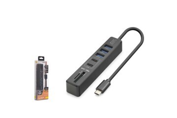Hadron HDX7061 İetop Type-C Hub 5Gbps 2x Usb-C 3.2+3x Usb-A 3.2+SD+microSD 7 Port Kart Okuyucu Siyah