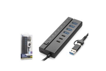 Hadron HDX7062 7 Port Usb Hub 5Gbps 4x Usb-A 3.2 + 3x Usb-C 3.2 7 Port 2in1 Kablolu Çoklayıcı Siyah