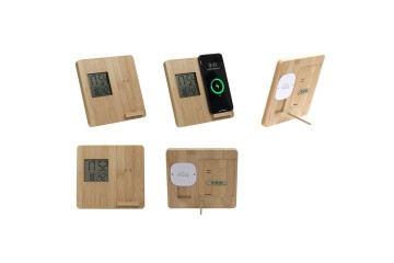 Masaüstü Bambu Saat Wireless Mobil Şarj Cihazı