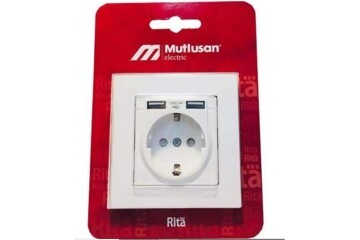 Mutlusan 2 Usbli Topraklı Beyaz Blisterli Priz (2220 619 0201)