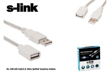 S-link SL-UE140 20mt 2.0 Usb Şeffaf Uzatma Kablosu