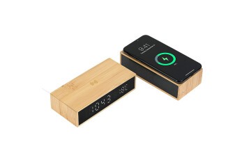 Wireless Mobil Şarj Cihazı ve Bambu Dijital Masa Saati