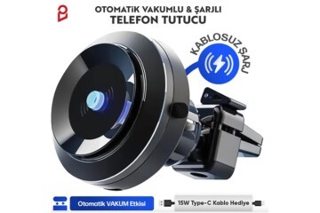 Enkado Otomatik Vakumlu Kablosuz Şarjlı Araç İçi Telefon Tutucu