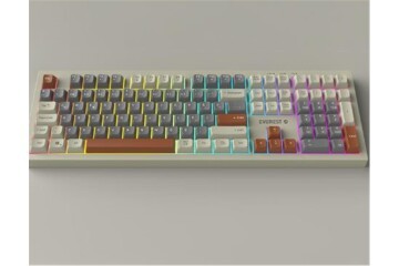 Everest KM-77 Runa Gri-Krem-Kahve Usb Rainbow Aydınlatmalı Sessiz Q Klavye + Mouse Set