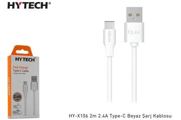 Hytech HY-X106 2m 2.4A Type-C Beyaz Şarj Kablosu