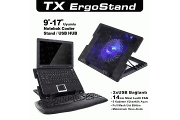 TX ACNBERGST  ErgoStand 14cm Led Fanlı 5 KademeLİ 2xUsb 9-17 Notebook Soğutucu-Stand
