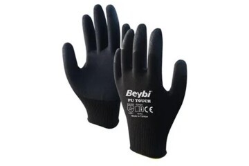 Beybi 9 Beden 12li Paket Poliüretan Kaplı Pu Touch Siyah Montaj Eldiven  EN388 (3121X)