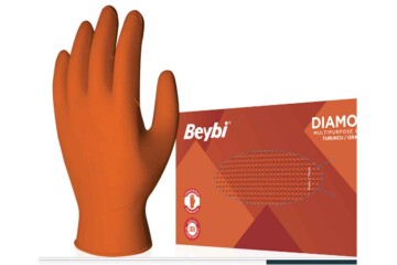 Beybi Diamond Pudrasız L Beden Kalın Turuncu Nitril Eldiven Large 100 Adet