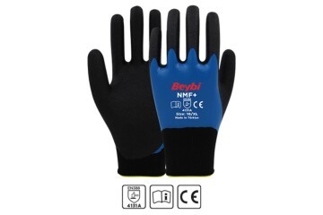 Beybi NMF+ 10Beden 12li Double Mikro Köpük Tam Nitril Kaplı Polyester Örgü Eldiven