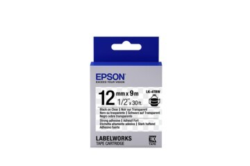 Epson LK-4TBW Güçlü Yapışkanlı Şeffaf Üzeri Siyah 12mm 9Metre Etiket