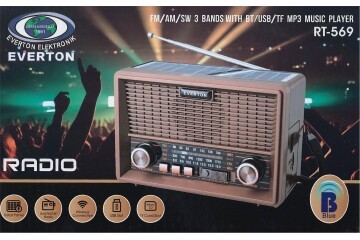 Everton Rt-569  Bluetooth Fm-Usb-Tf-Aux Güneş Enerjili Şarjlı Nostaljik Radyo