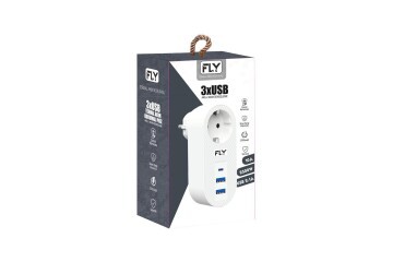 FLY-3400-01 Akım Korumalı.1 li Priz 2-Usba 1-C Soket 2.1A 10A 2500W
