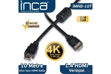 Inca IMHD-10T 10mt Örgülü 4K 1,4 V 3D Altın Uçlu HDMI Kablo 2160P Görüntü Kalitesi Parazit Korumas