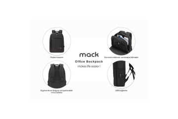 Mack MCC-007 17.3 Office USB Girişli Notebook Sırt Çantası Siyah